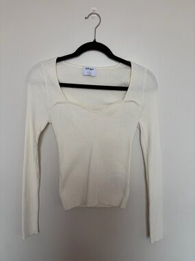 Old Navy Cream Ribbed Sweetheart-Neck Long Sleeve Top